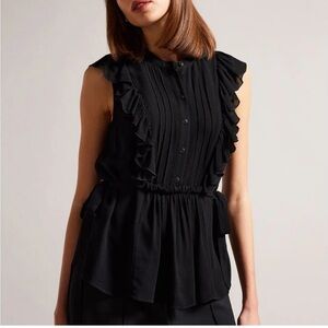 TED BAKER
Evalie Sleeveless Frill Top size XS 0/2/4 Black Ruffled Sleeveless Top